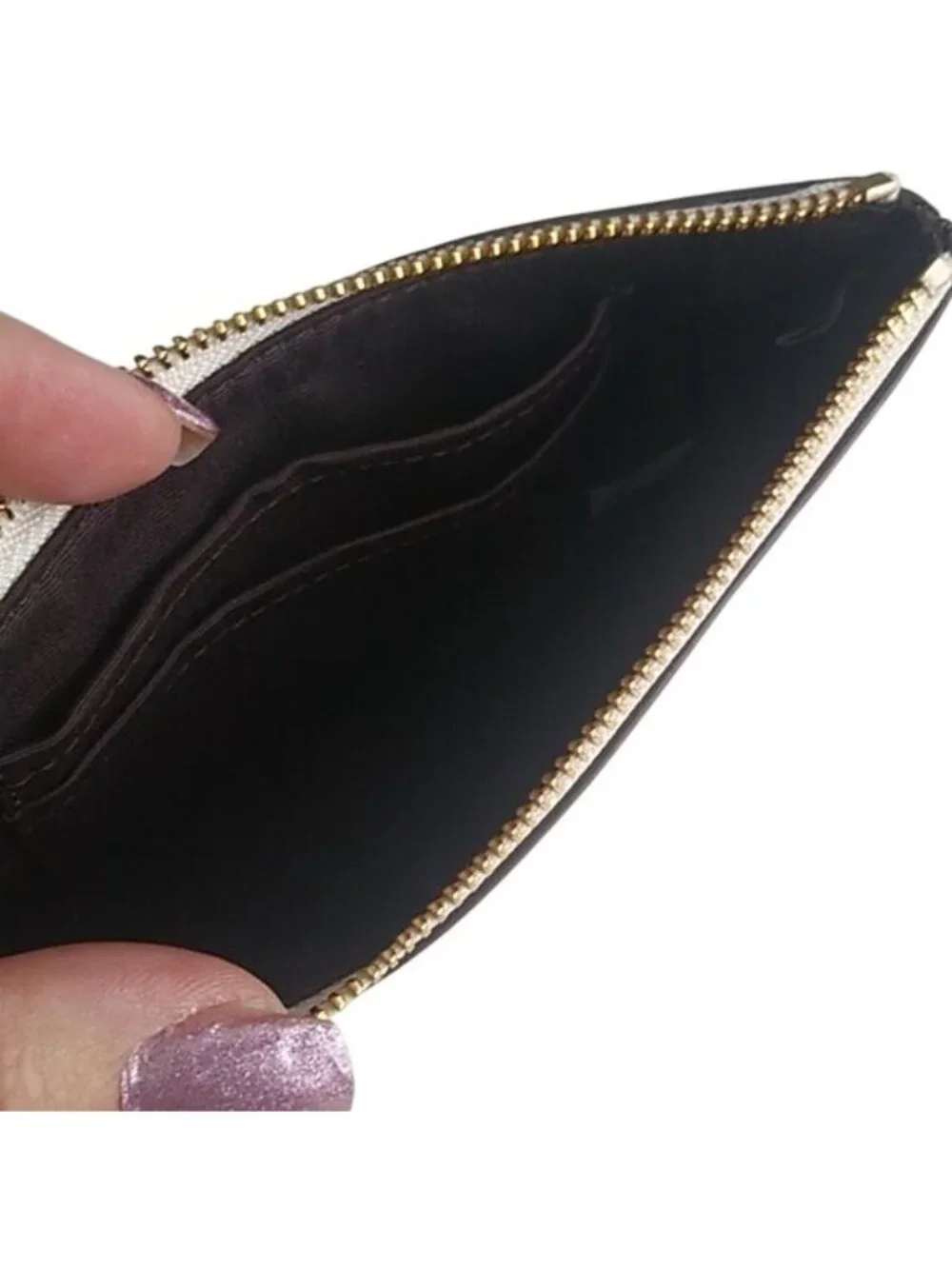 Coach F15154 Corner Zip Wristlet in Glitter Crossgrain Leather IM/Chalk